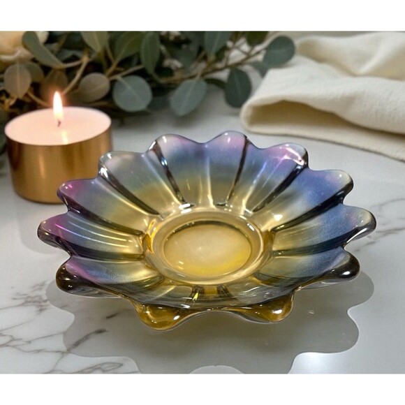 VTG Federal Glass Celestial Iridescent Art Glass Trinket Dish Candy Snack Bowl - Picture 1 of 7